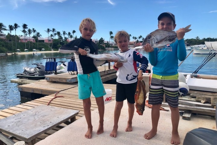 a group of people standing on a dock next to a body of water